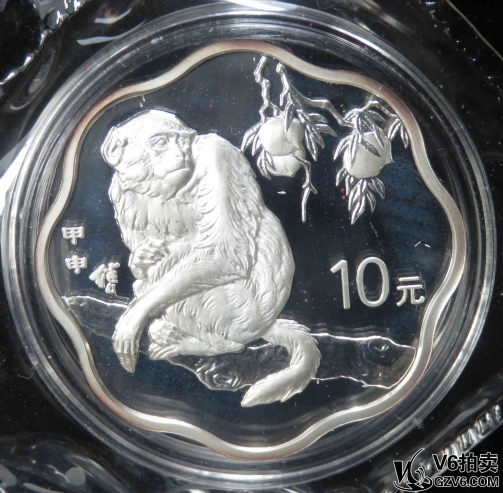 Lot395-13: 2004年梅花形生肖猴10元1盎司銀幣 造幣廠原封